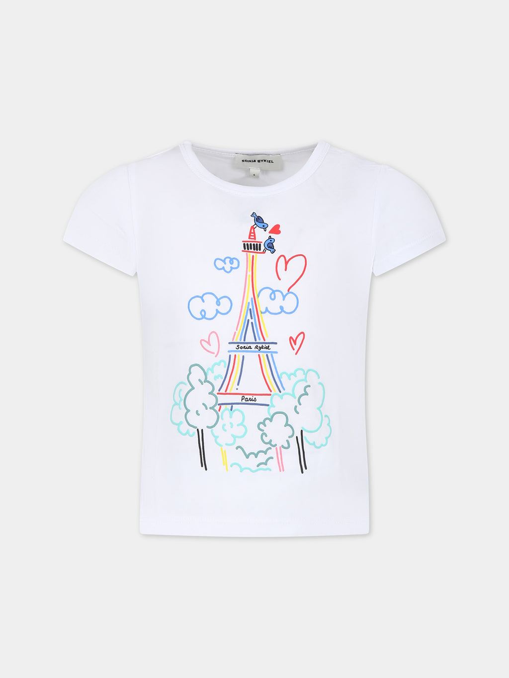 White t-shirt for girl with Tour Eiffel print